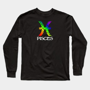 Pisces Zodiac Symbol in Rainbow Color Long Sleeve T-Shirt